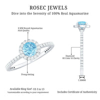 Genuine blue aquamarine ring with diamond accents, featuring a silver band, from Rosec Jewels.