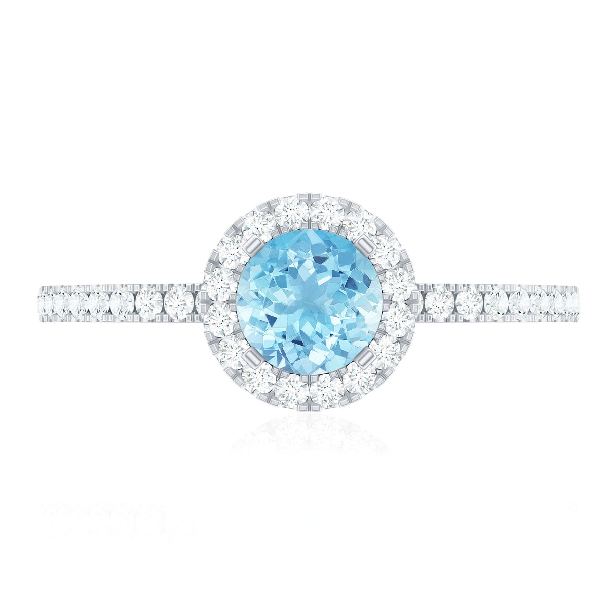 Genuine blue aquamarine ring with diamond accent from Rosec Jewels, featuring a polished aquamarine stone set in a silver band