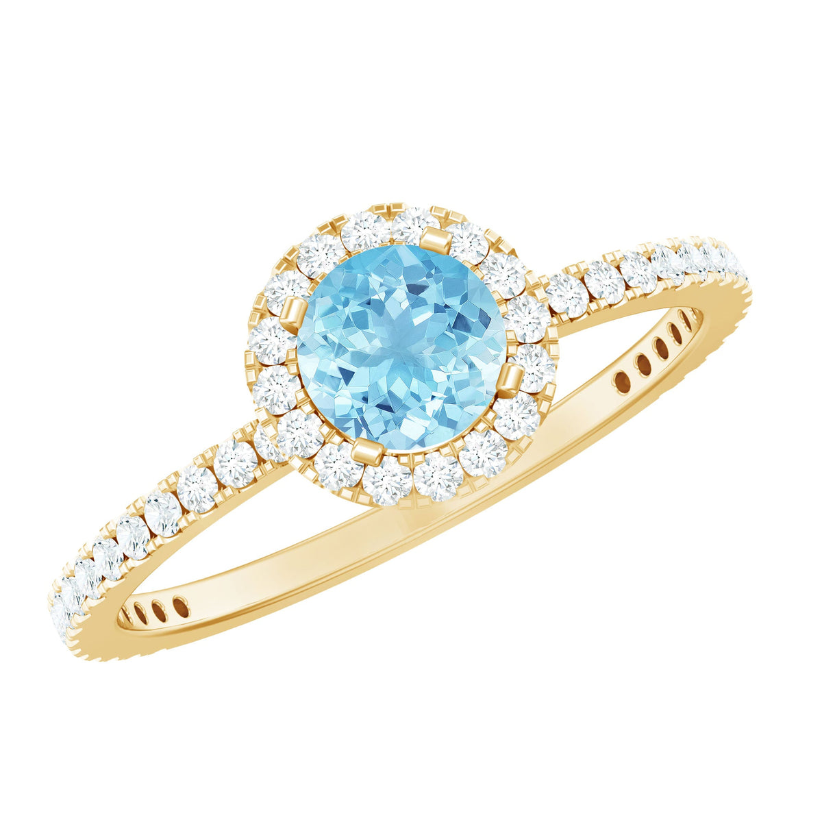 Genuine blue aquamarine ring with diamond accent from Rosec Jewels, showcasing a sparkling blue gemstone and elegant band.