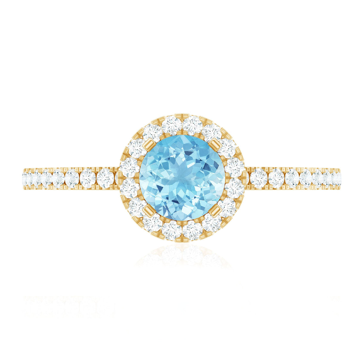 Genuine blue aquamarine ring with diamond accents from Rosec Jewels, featuring a detailed silver band and elegant design.