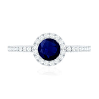 0.95 Carat Round Blue Sapphire and Diamond Halo Engagement Ring