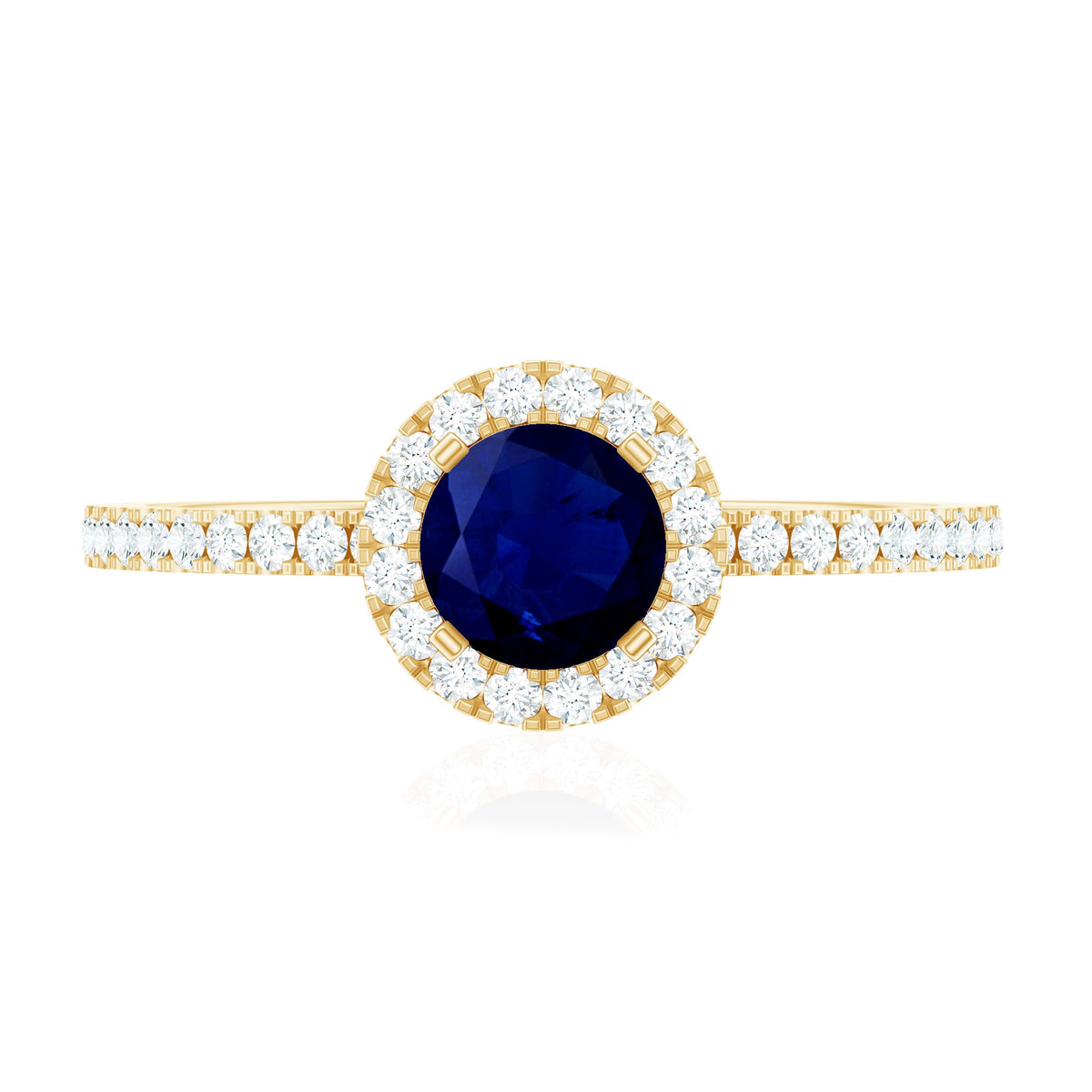 0.95 Carat Round Blue Sapphire and Diamond Halo Engagement Ring