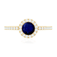 0.95 Carat Round Blue Sapphire and Diamond Halo Engagement Ring