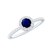 Minimal 0.9 Carat Blue Sapphire Engagement Ring with Diamond Halo