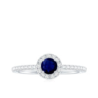 Minimal 0.9 Carat Blue Sapphire Engagement Ring with Diamond Halo