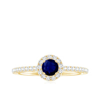 Minimal 0.9 Carat Blue Sapphire Engagement Ring with Diamond Halo