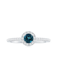 Round Shaped Blue Topaz and Diamond Minimal Engagement Ring