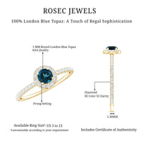 Round Shaped Blue Topaz and Diamond Minimal Engagement Ring