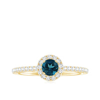 Round Shaped Blue Topaz and Diamond Minimal Engagement Ring