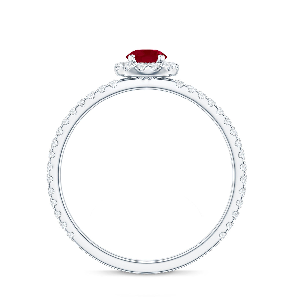 Real 0.6 carat ruby engagement ring with diamond halo, featuring a rose gold band and intricate design by Rosec Jewels.