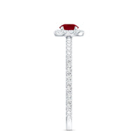 Real 0.6 carat ruby engagement ring with diamond halo by Rosec Jewels, featuring a central ruby and sparkling diamond accents.