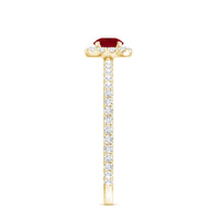 Real 0.6 carat ruby engagement ring with diamond halo from Rosec Jewels, featuring a central ruby and sparkling diamond accents.