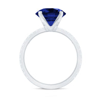 Certified 4.5 Carat Lab Grown Blue Sapphire Engagement Ring with Diamond