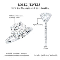Certified Moissanite 10 MM Round Cut Engagement Ring