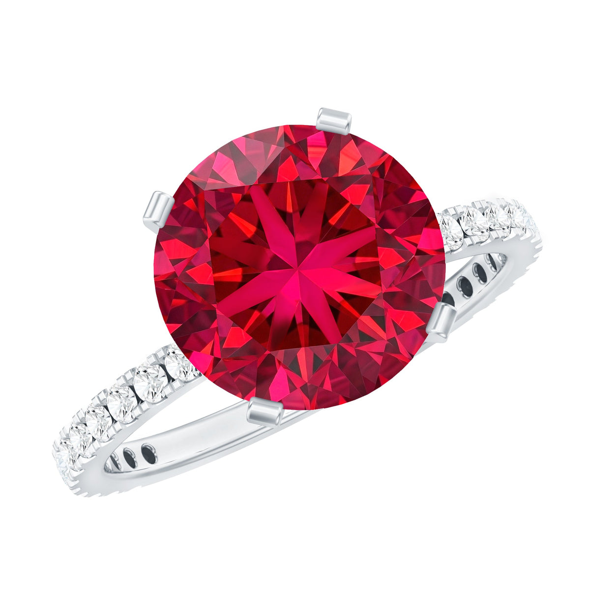 10 MM Lab Created Ruby Solitaire Engagement Ring With Real Diamonds