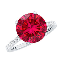 10 MM Lab Created Ruby Solitaire Engagement Ring With Real Diamonds