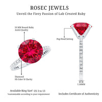 10 MM Lab Created Ruby Solitaire Engagement Ring With Real Diamonds