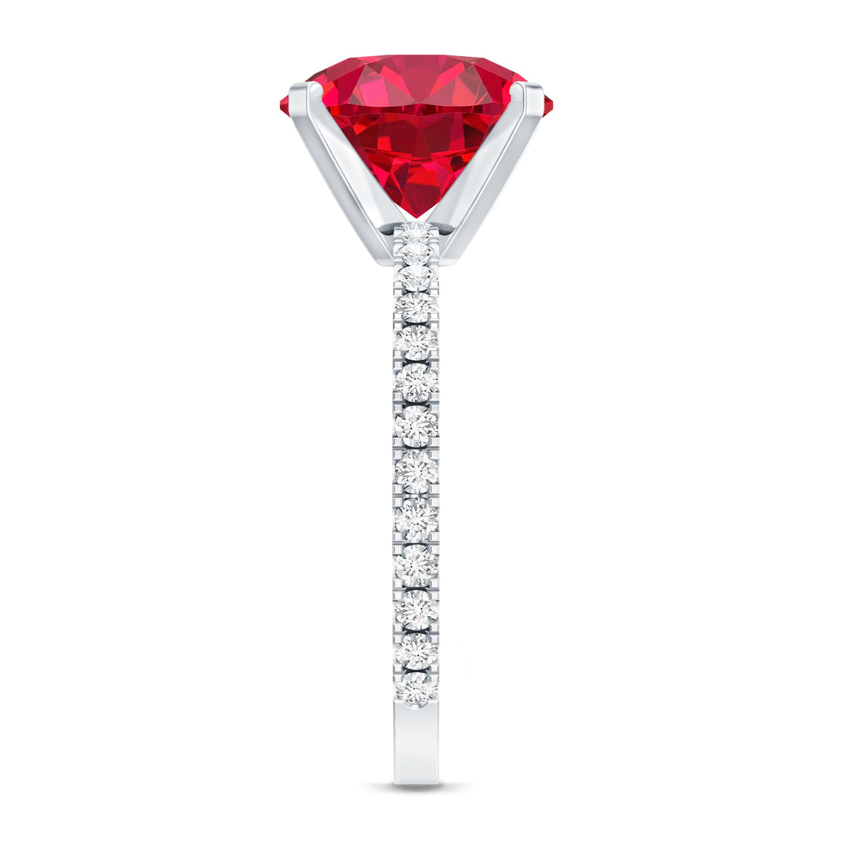 10 MM Lab Created Ruby Solitaire Engagement Ring With Real Diamonds
