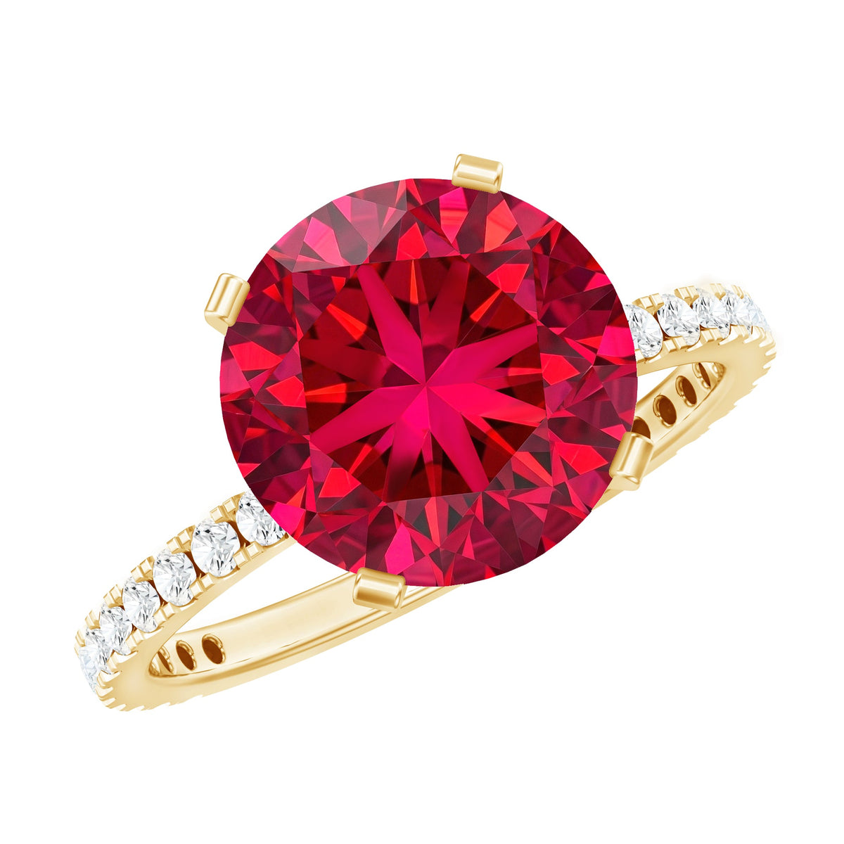 10 MM Lab Created Ruby Solitaire Engagement Ring With Real Diamonds