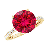 10 MM Lab Created Ruby Solitaire Engagement Ring With Real Diamonds