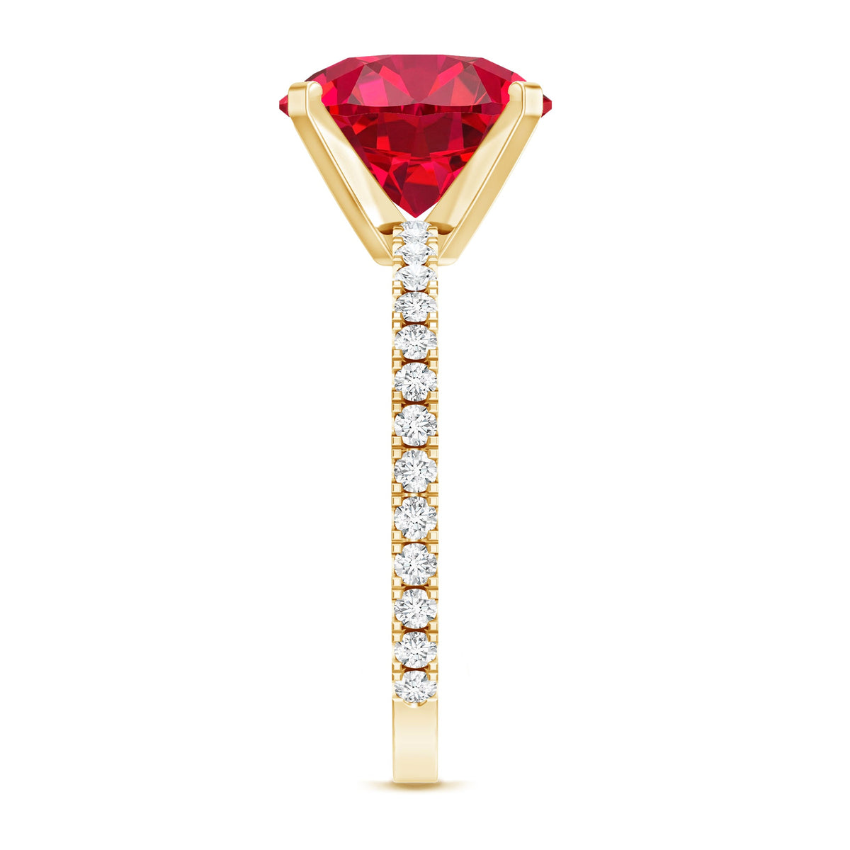 10 MM Lab Created Ruby Solitaire Engagement Ring With Real Diamonds