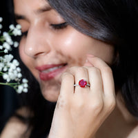 Round 5 Carat Lab Created Ruby Huge Engagement Ring with Diamond Side Stones