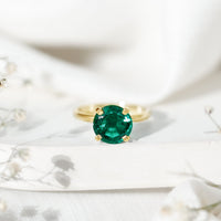 3.5 Carat Round Lab Created Emerald Solitaire Engagement Ring
