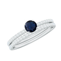 Natural Half Carat Blue Sapphire and Diamond Engagement Ring Set