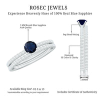 Natural Half Carat Blue Sapphire and Diamond Engagement Ring Set