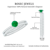 Minimal Emerald Diamond Wedding Engagement Ring Set of 2
