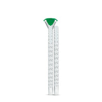 Minimal Emerald Diamond Wedding Engagement Ring Set of 2