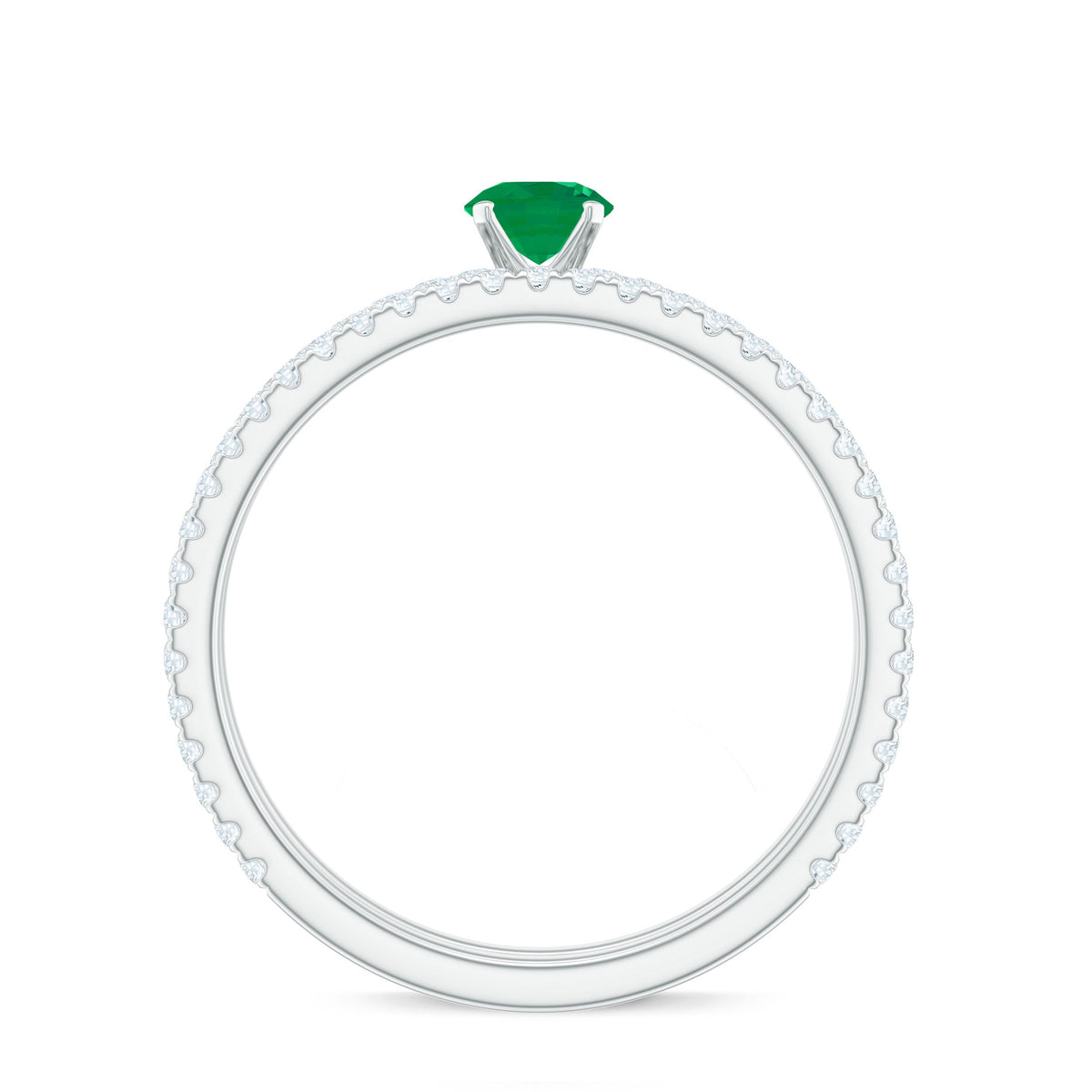 Minimal Emerald Diamond Wedding Engagement Ring Set of 2