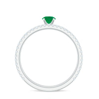 Minimal Emerald Diamond Wedding Engagement Ring Set of 2