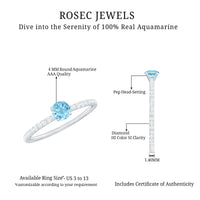 Real Aquamarine Solitaire Ring with Diamond Side Stones
