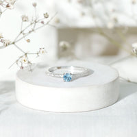 Real Aquamarine Solitaire Ring with Diamond Side Stones
