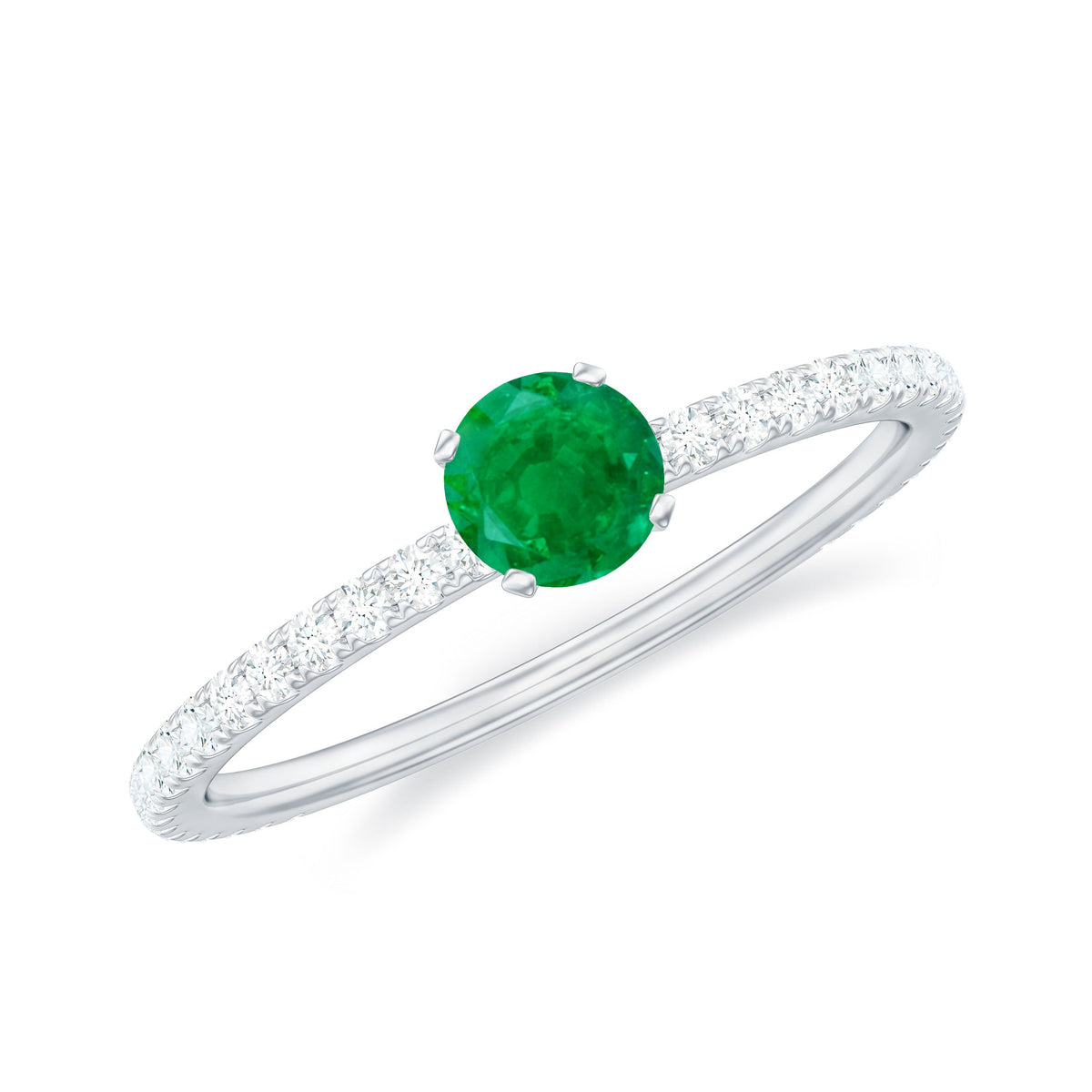 0.49 Carat Emerald Dainty Solitaire Ring with French Pave Set Diamond