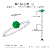 0.49 Carat Emerald Dainty Solitaire Ring with French Pave Set Diamond