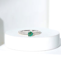 0.49 Carat Emerald Dainty Solitaire Ring with French Pave Set Diamond