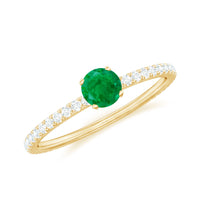 0.49 Carat Emerald Dainty Solitaire Ring with French Pave Set Diamond