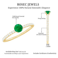 0.49 Carat Emerald Dainty Solitaire Ring with French Pave Set Diamond