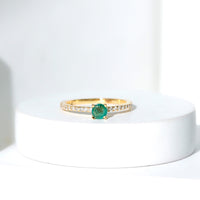 0.49 Carat Emerald Dainty Solitaire Ring with French Pave Set Diamond