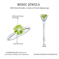 Natural 2 Carat Peridot Solitaire Engagement Ring for Women