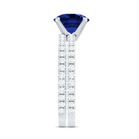 Round Lab Grown Blue Sapphire Solitaire Ring Set with Diamond