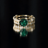 2 Carat Round Lab Created Emerald and Moissanite Vintage Inspired Ring Set