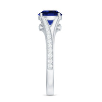 2.7 Carat Round Lab Grown Blue Sapphire Engagement Ring with Diamond Split Shank