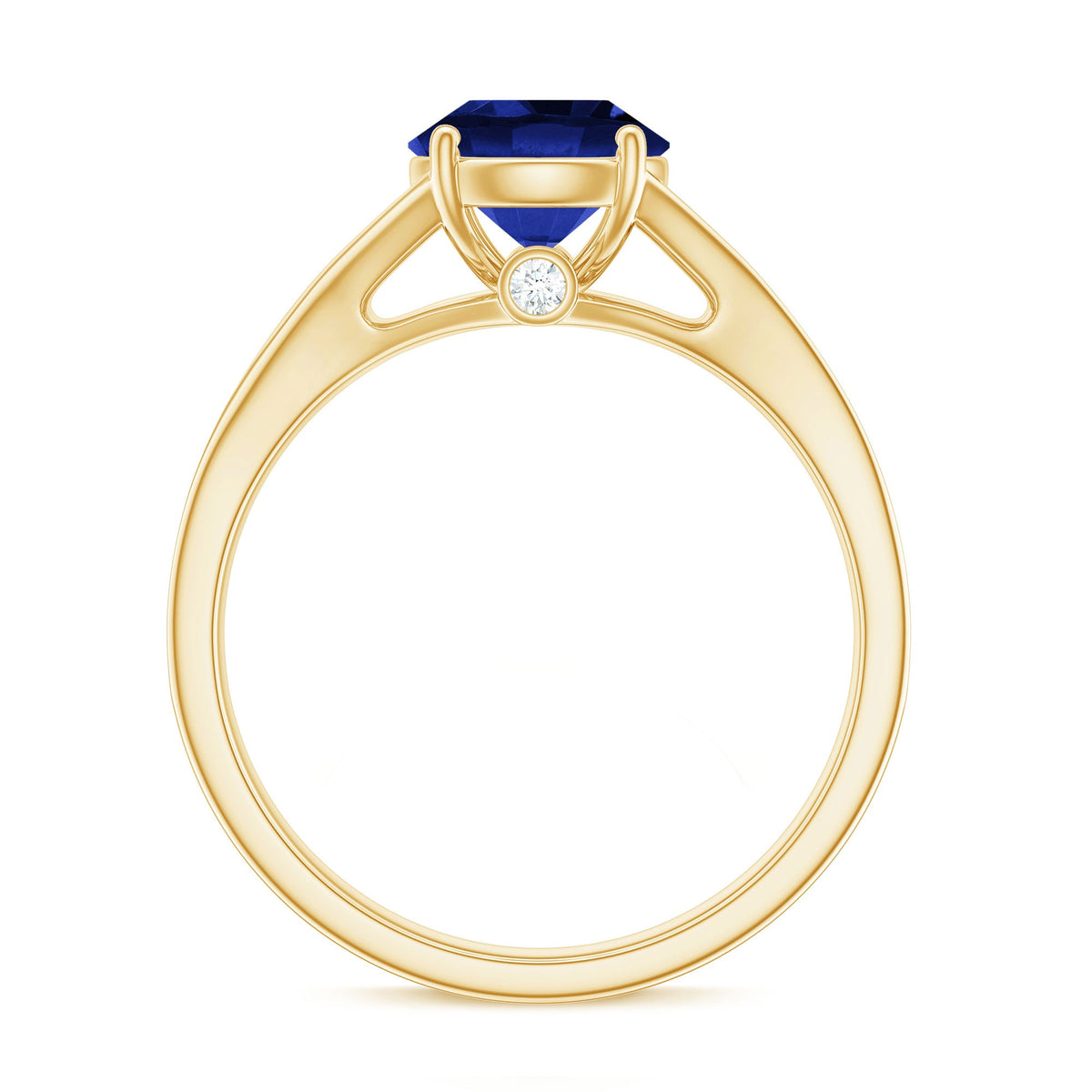 2.7 Carat Round Lab Grown Blue Sapphire Engagement Ring with Diamond Split Shank