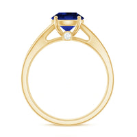 2.7 Carat Round Lab Grown Blue Sapphire Engagement Ring with Diamond Split Shank