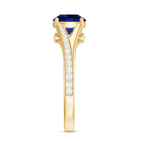 2.7 Carat Round Lab Grown Blue Sapphire Engagement Ring with Diamond Split Shank