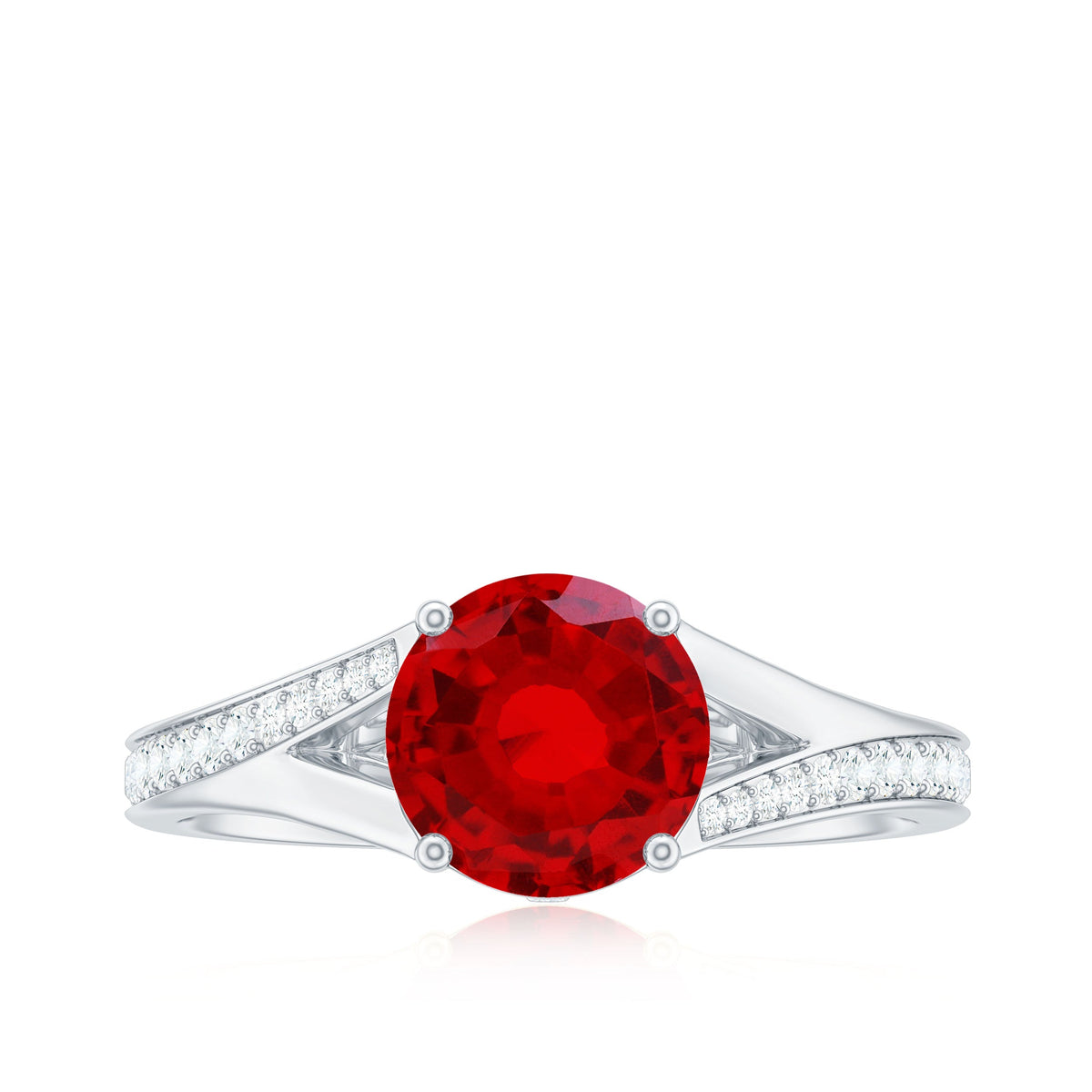 Lab Created Ruby and Diamond Engagement Ring in Split Shank