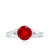 Lab Created Ruby and Diamond Engagement Ring in Split Shank